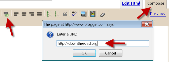 how to insert a hyperlink in a blogger blog post