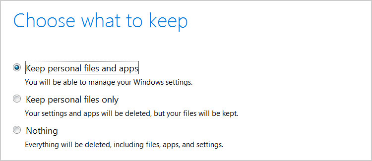 keep personal files only windows 10